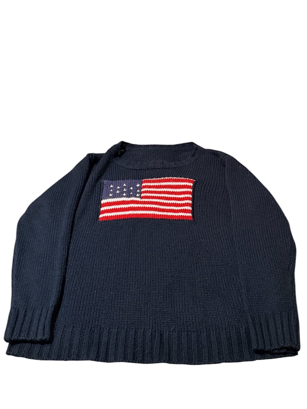 Navy Crewneck Sweater with American Flag Patch